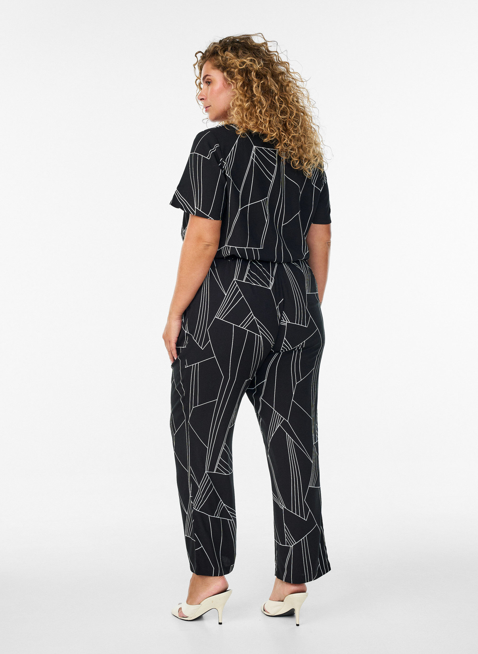 ZizziViscose broek met hoge taille, Zwart, Model image number 1
