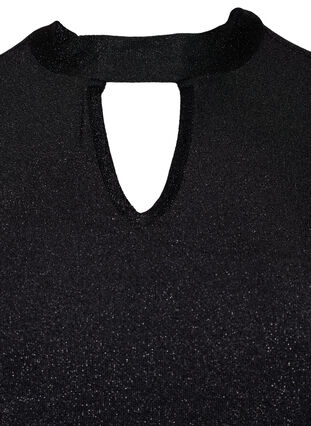 Blouse scintillante à manches longues avec décolleté arrondi et détail en V, Black Black, Packshot image number 2