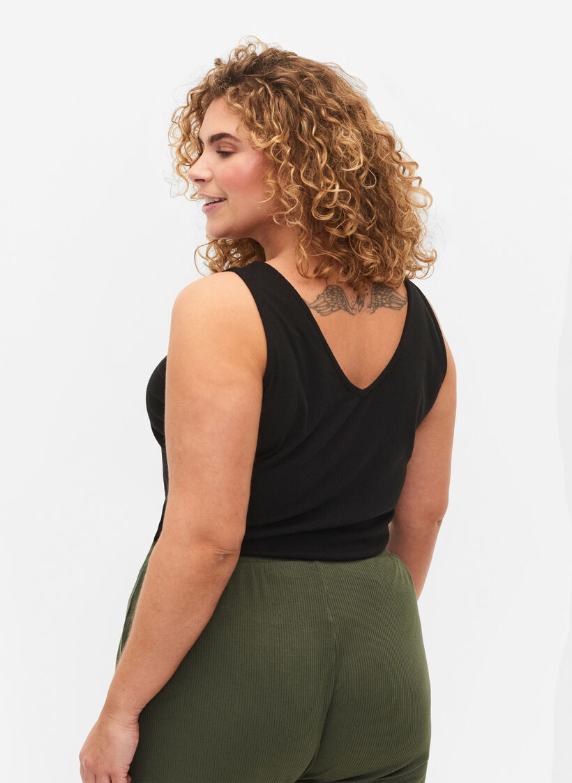 Basis geribde top met v-hals, Black, Model image number 1