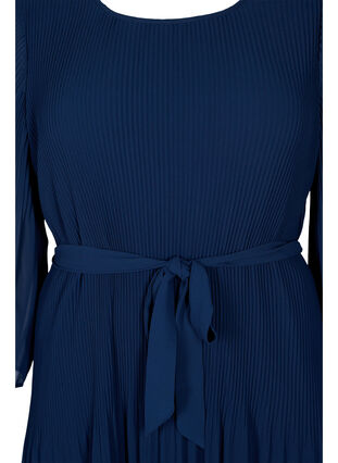 Geplooide jurk met strikceintuur, Navy Blazer, Packshot image number 2