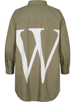 Lang katoenen blouse met kraag en knoopsluiting, Dusty Olive, Packshot image number 1