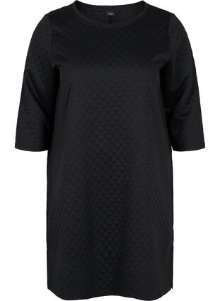 Gestructureerde jurk met 3/4 mouwen, Black, Packshot image number 0