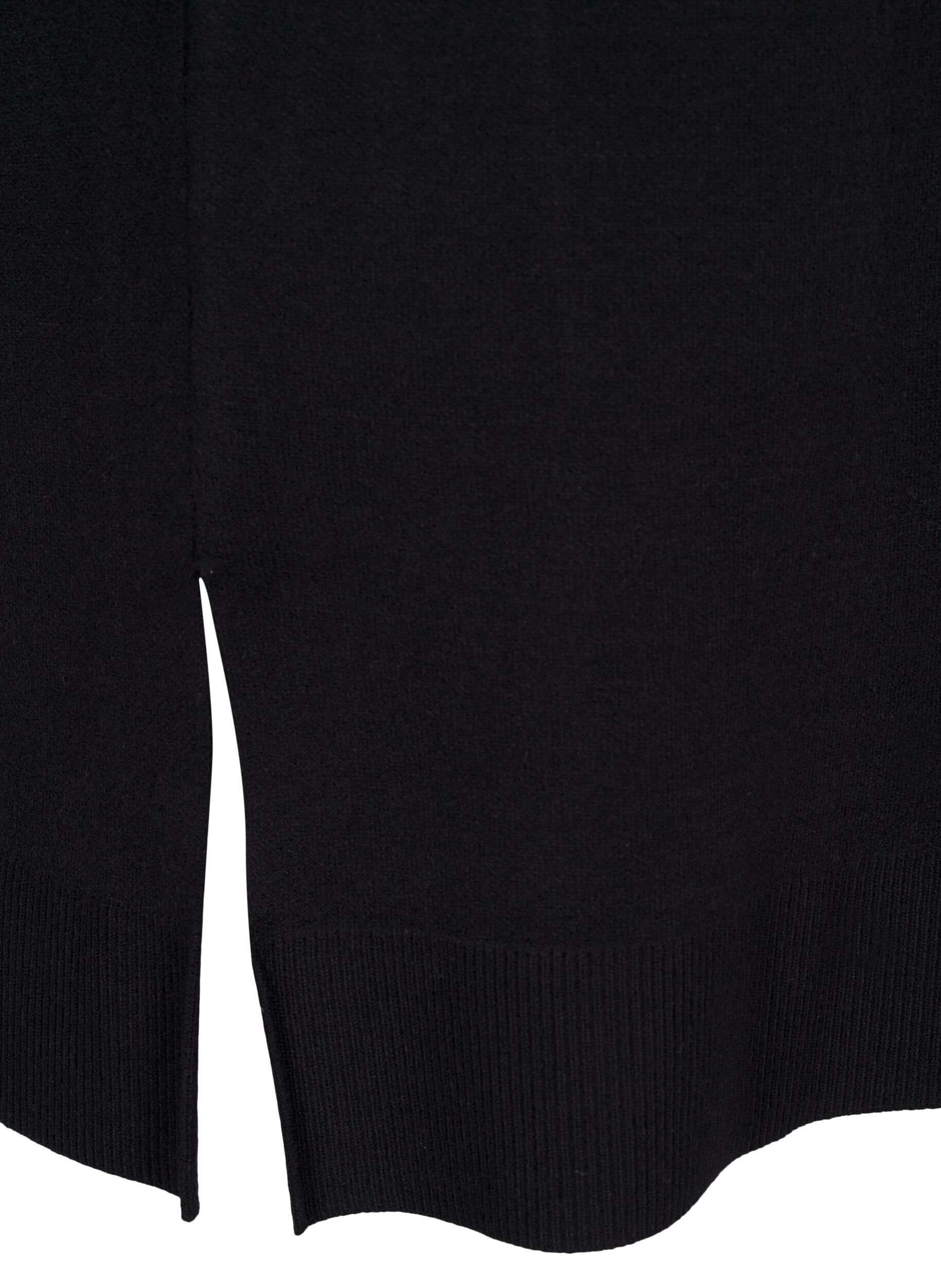 ZizziGebreide jurk met ronde hals en split, Zwart, Packshot image number 3