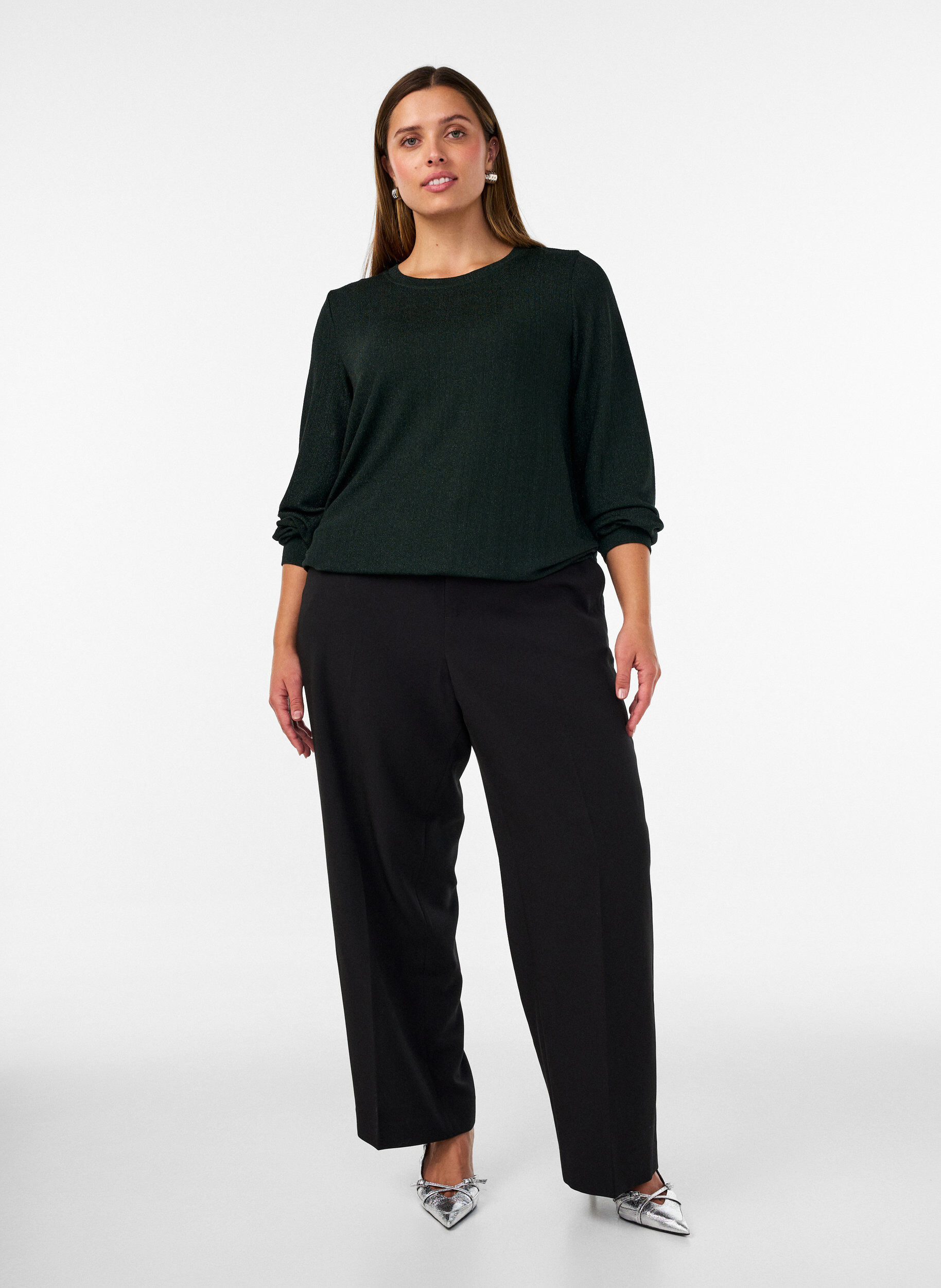 ZizziBlouse avec texture verticale et fils scintillants, Vert, Model image number 1