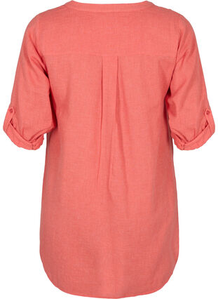 Lange blouse met 3/4 mouwen en v-hals, Hot Coral, Packshot image number 1