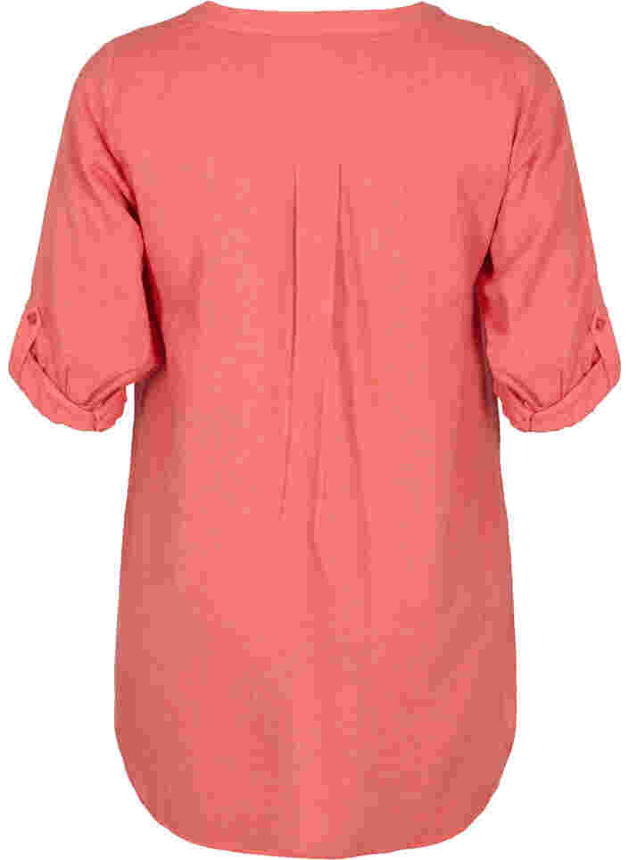 Lange blouse met 3/4 mouwen en v-hals, Hot Coral, Packshot image number 1