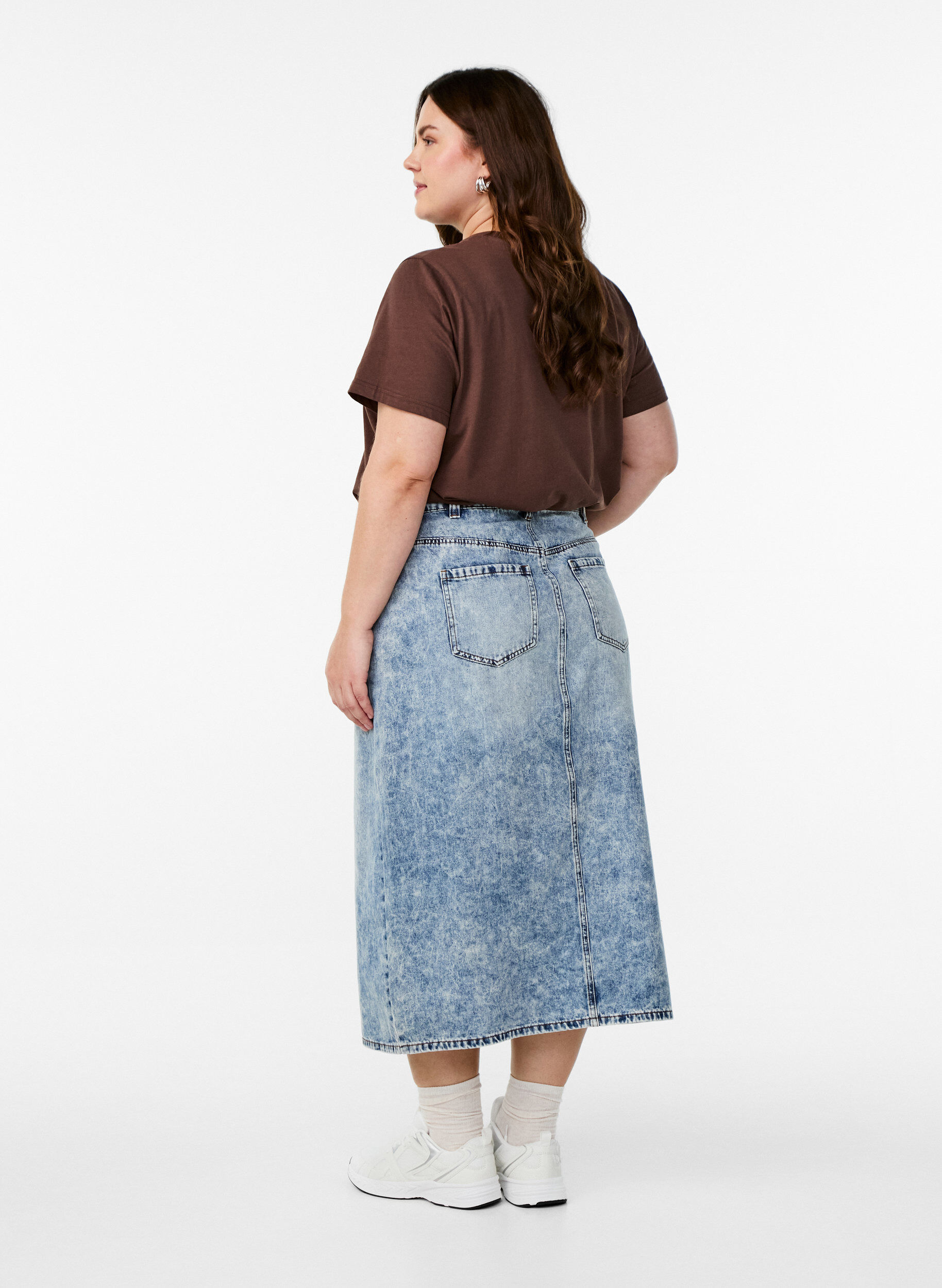 ZizziDenim maxi rok met een voorsplit, Blauw, Model image number 1