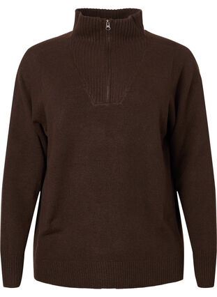 Pull en tricot avec fermeture éclair, Demitasse/Black Mel., Packshot image number 0