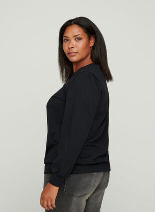 Sweat-shirt en coton avec un imprimé sur la poitrine, Black w. Black, Model image number 1