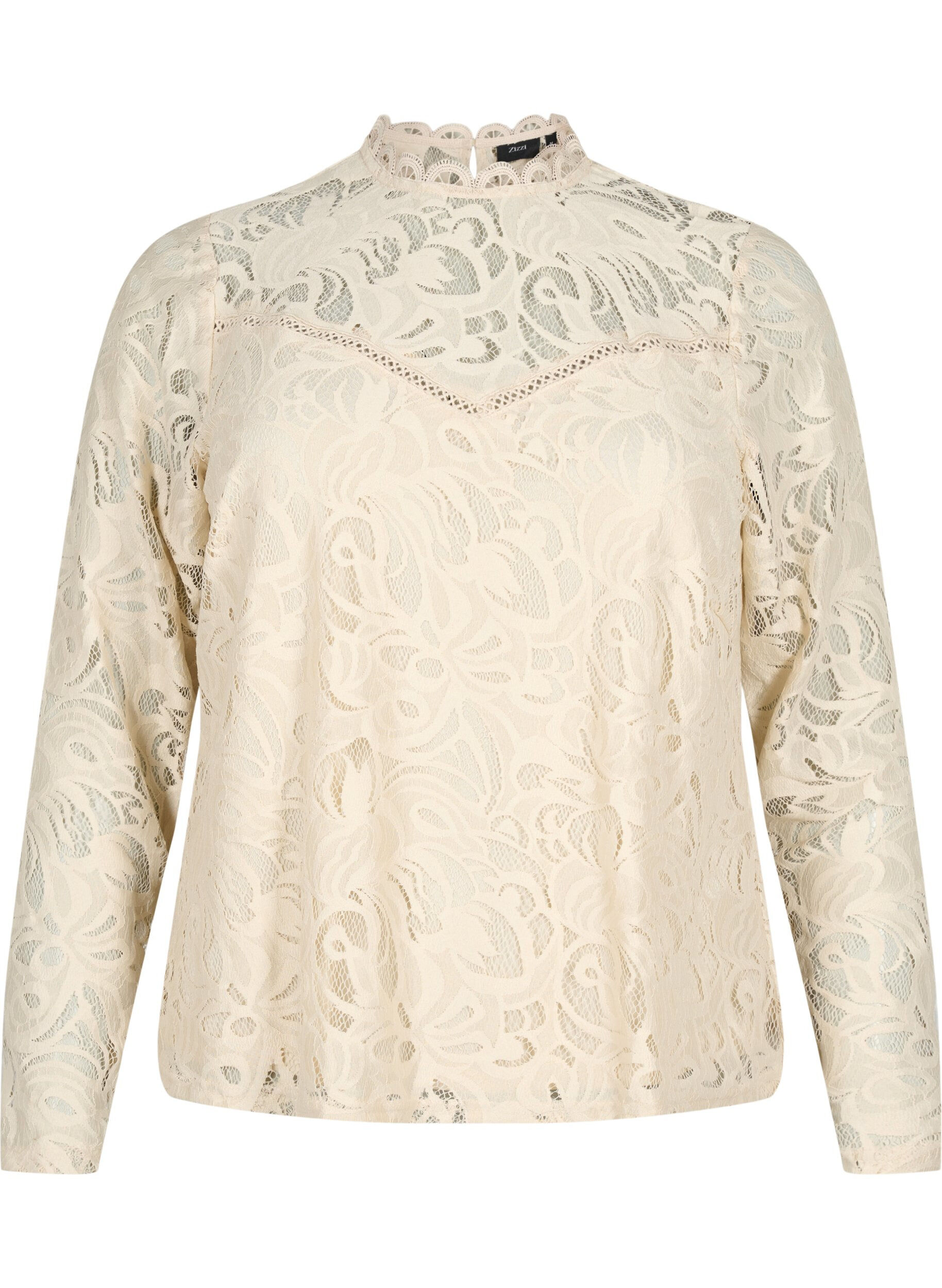 ZizziKanten blouse met lange mouwen, Champagne, Packshot image number 0