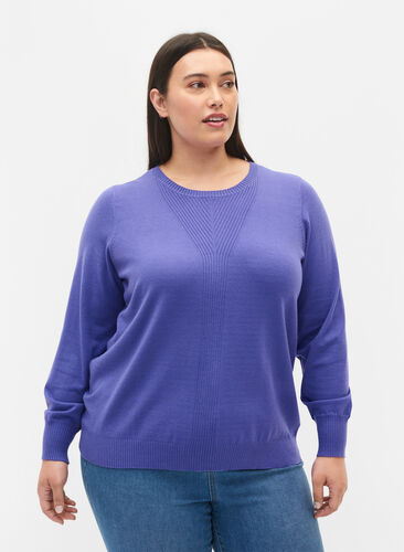 Pull en tricot de couleur unie avec nervures, Purple Opulence Mel., Model image number 0