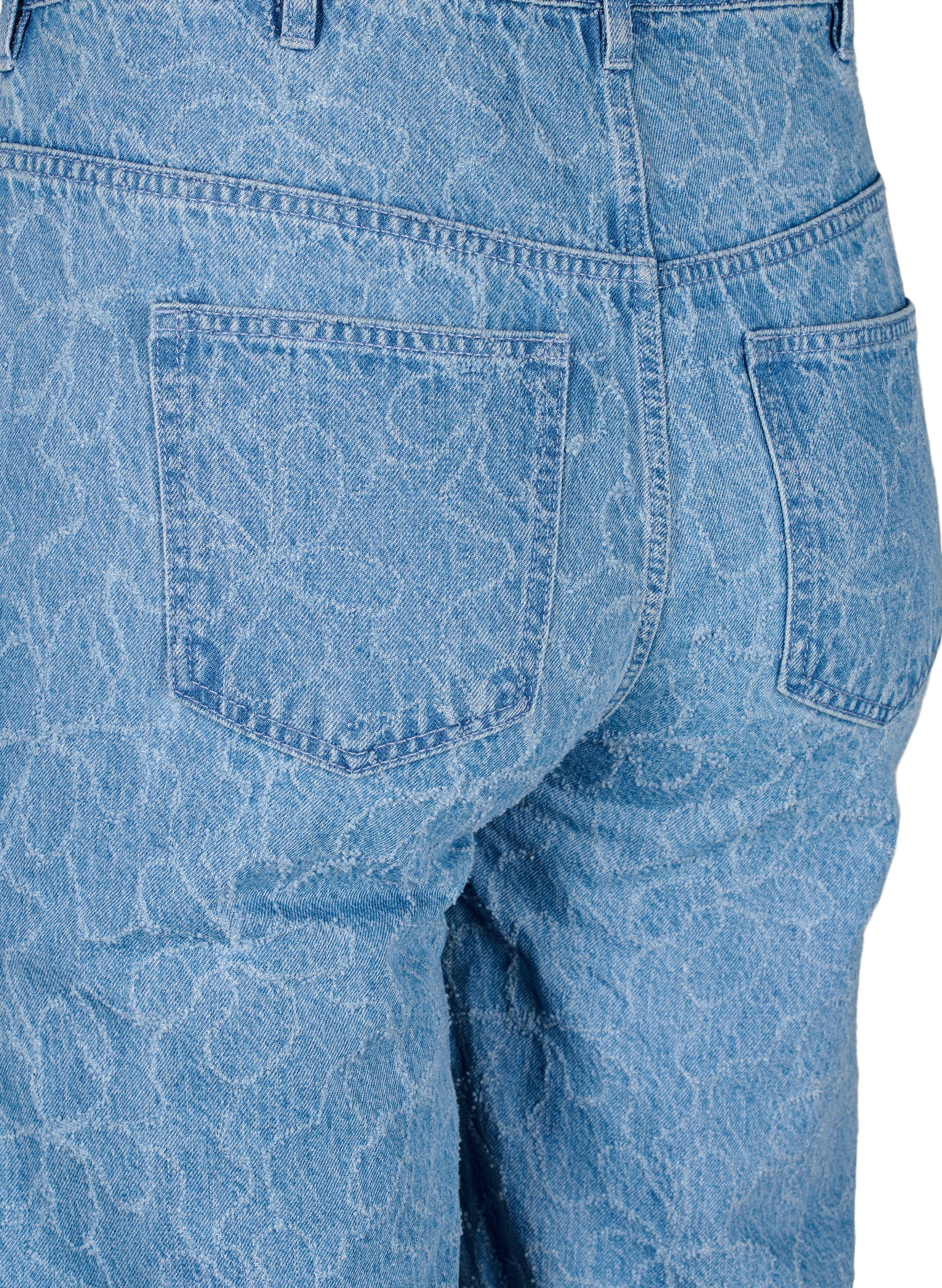 ZizziGemma jeans met een hoge taille en bloemenpatroon, Blauw, Packshot image number 3