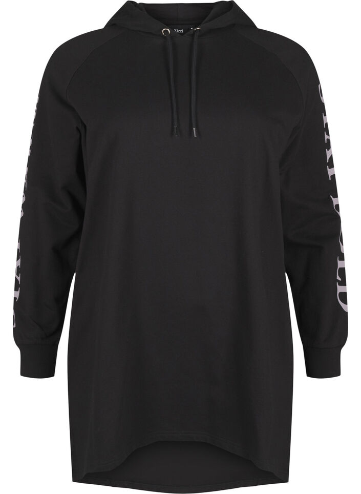 Oversized sweatshirt met print op de mouwen, Black w. Silver, Packshot image number 0