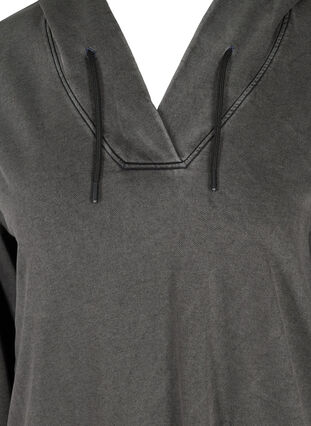 Robe sweat-shirt ample à capuche en coton avec poches, DARK GREY WASHED, Packshot image number 2