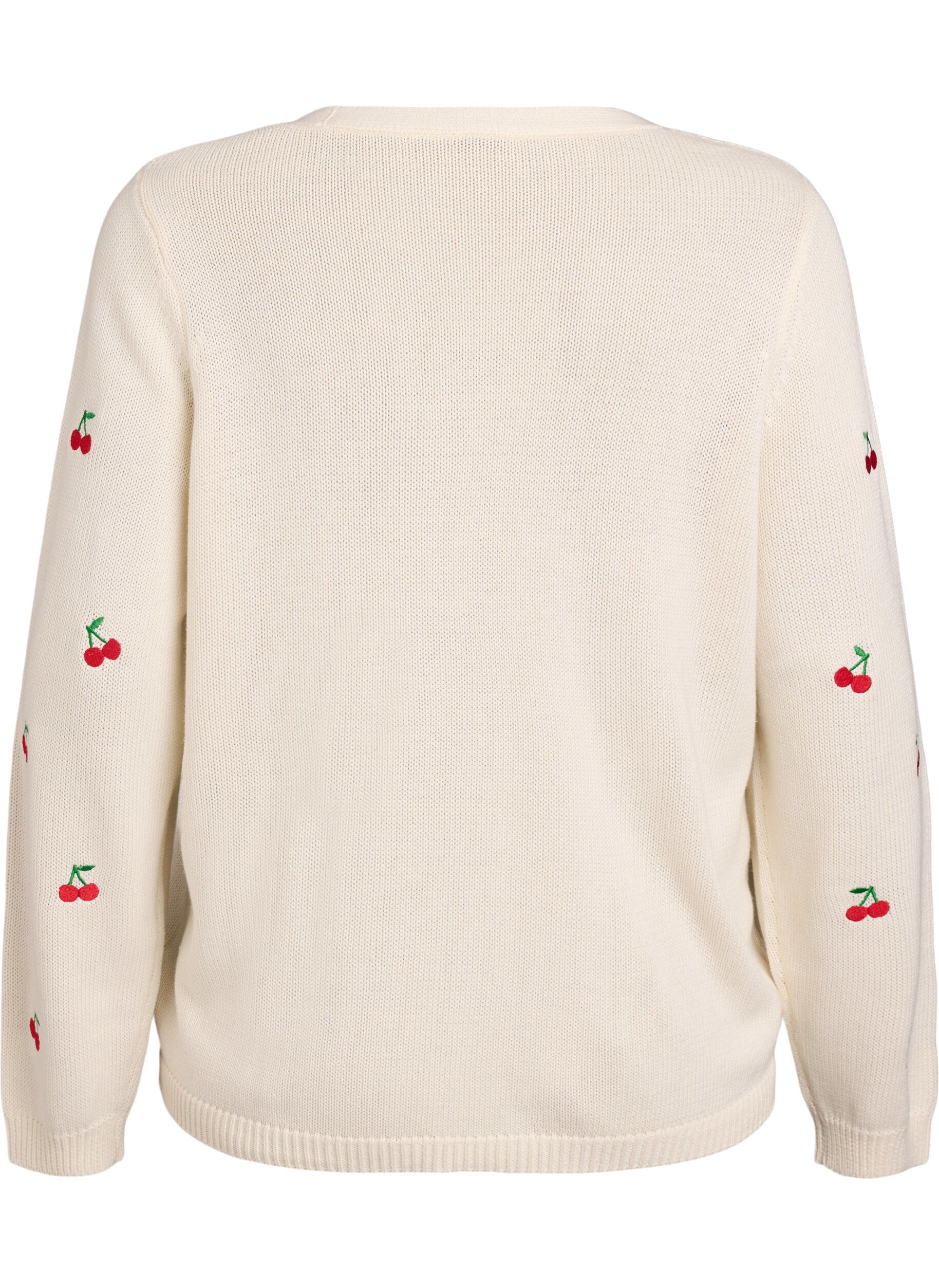 ZizziCardigan en maille avec broderies de cerises, Vanille, Packshot image number 1