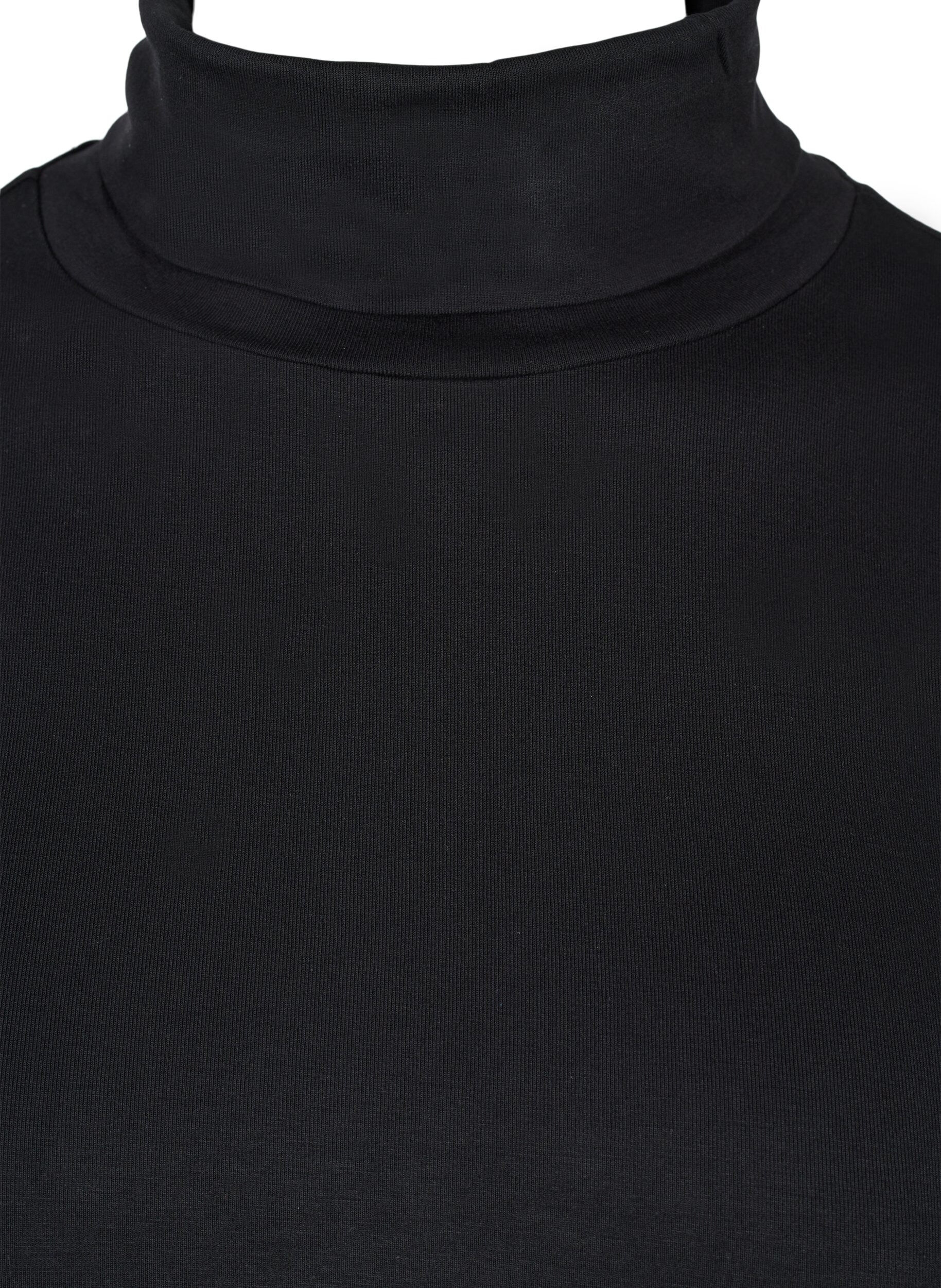 Zizzi Blouse en coton &agrave; manches longues avec col roul&eacute;, Solid Black, Packshot image number 2
