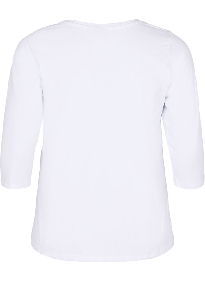 T-shirt en coton de base &agrave; manches 3/4, Blanc, Packshot image number 1