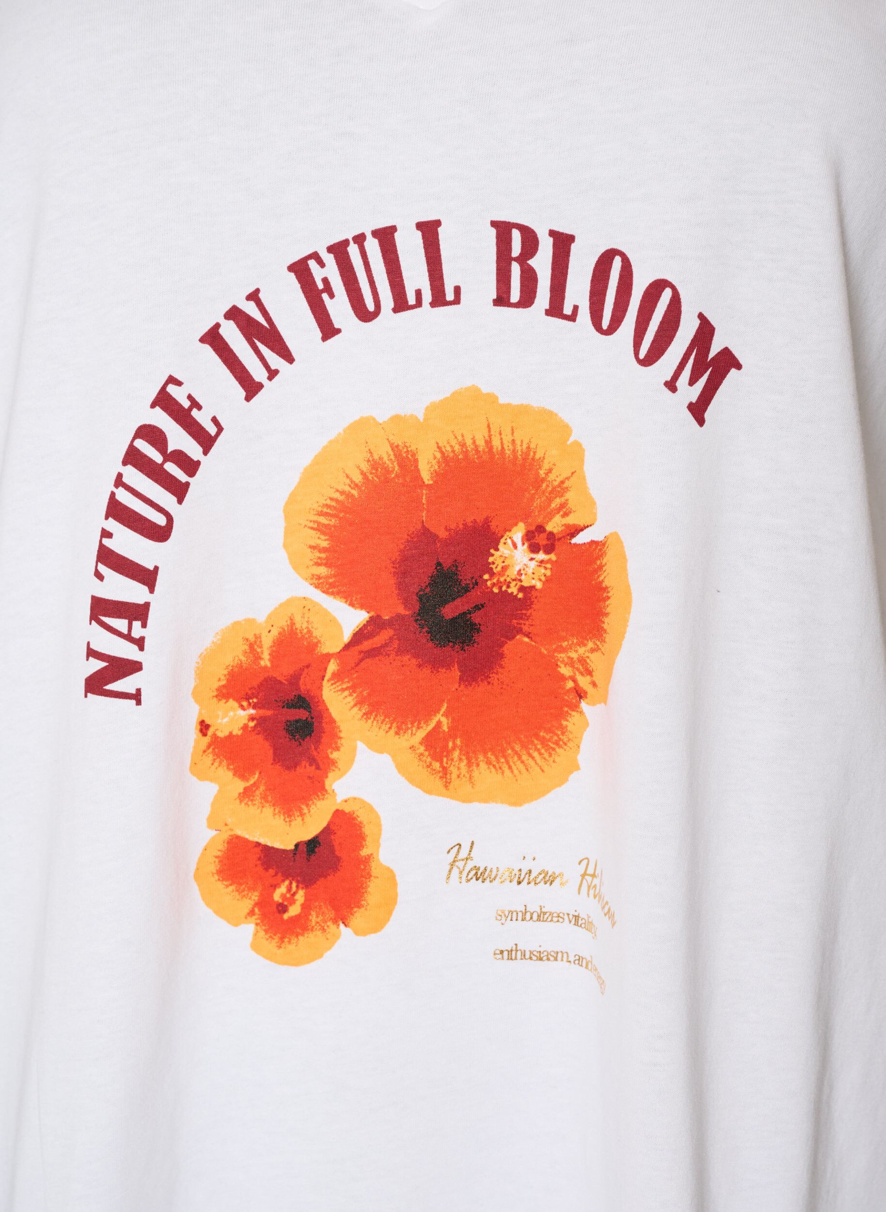 ZizziKatoenen T-shirt met V-hals en print aan de voorkant, Wit, Packshot image number 2