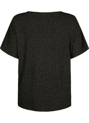 Viscose blouse met korte mouwen en glitters, Black Shimmer, Packshot image number 1