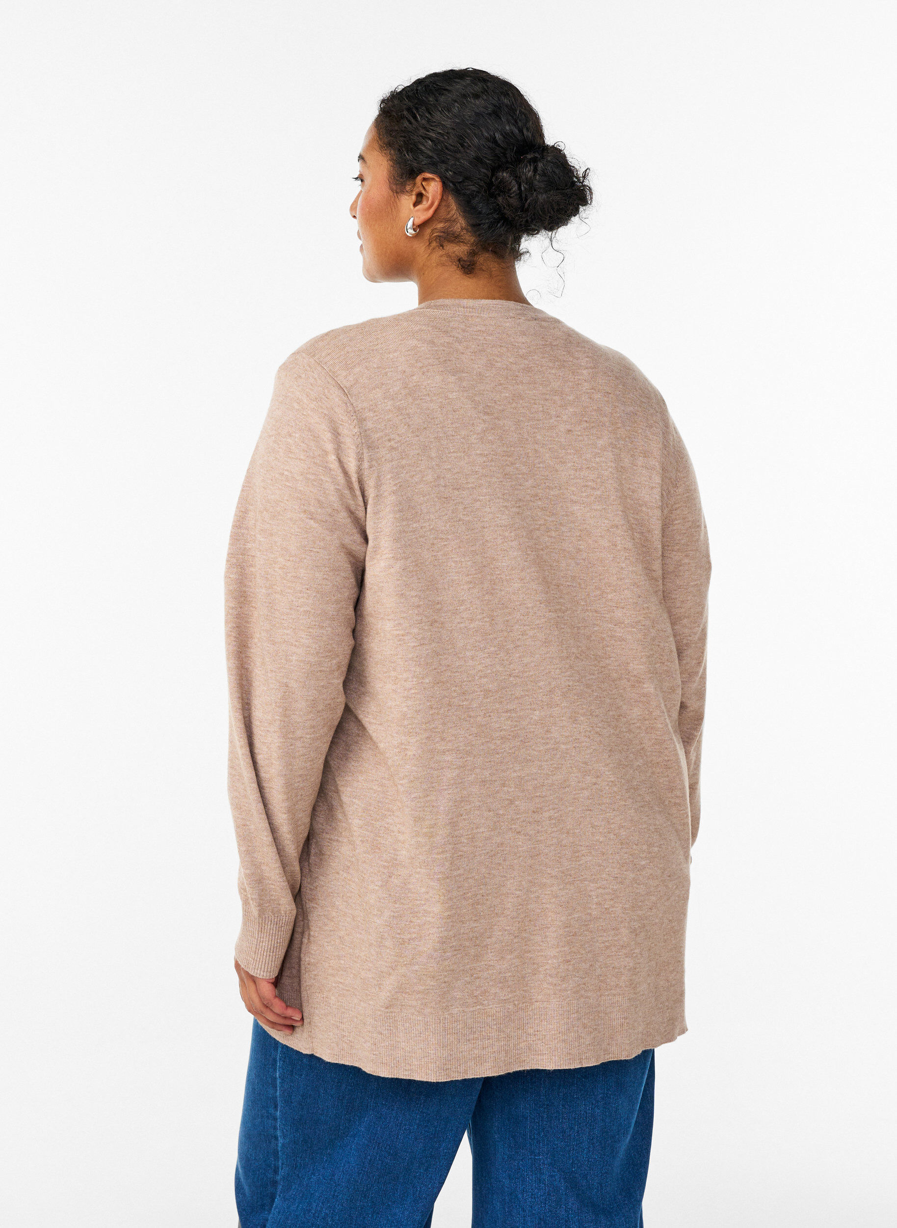 Zizzi Cardigan long en maille ouvert avec poches, Beige, Model image number 2
