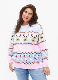 Pull tricoté avec motif de Noël, Pink Lady Comb, Model