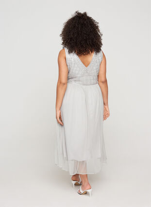 Midi-jurk met pailletten en v-hals, LIGHT GREY, Model image number 1