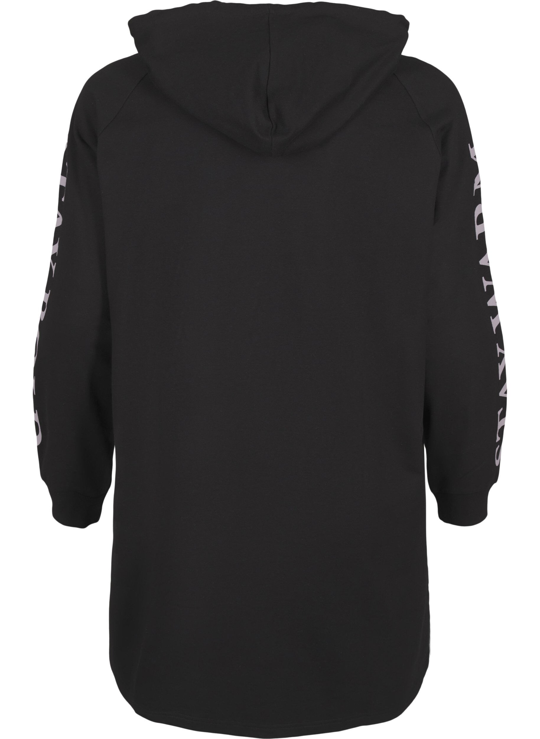 ZizziOversized sweatshirt met print op de mouwen, Black w. Silver, Packshot image number 1