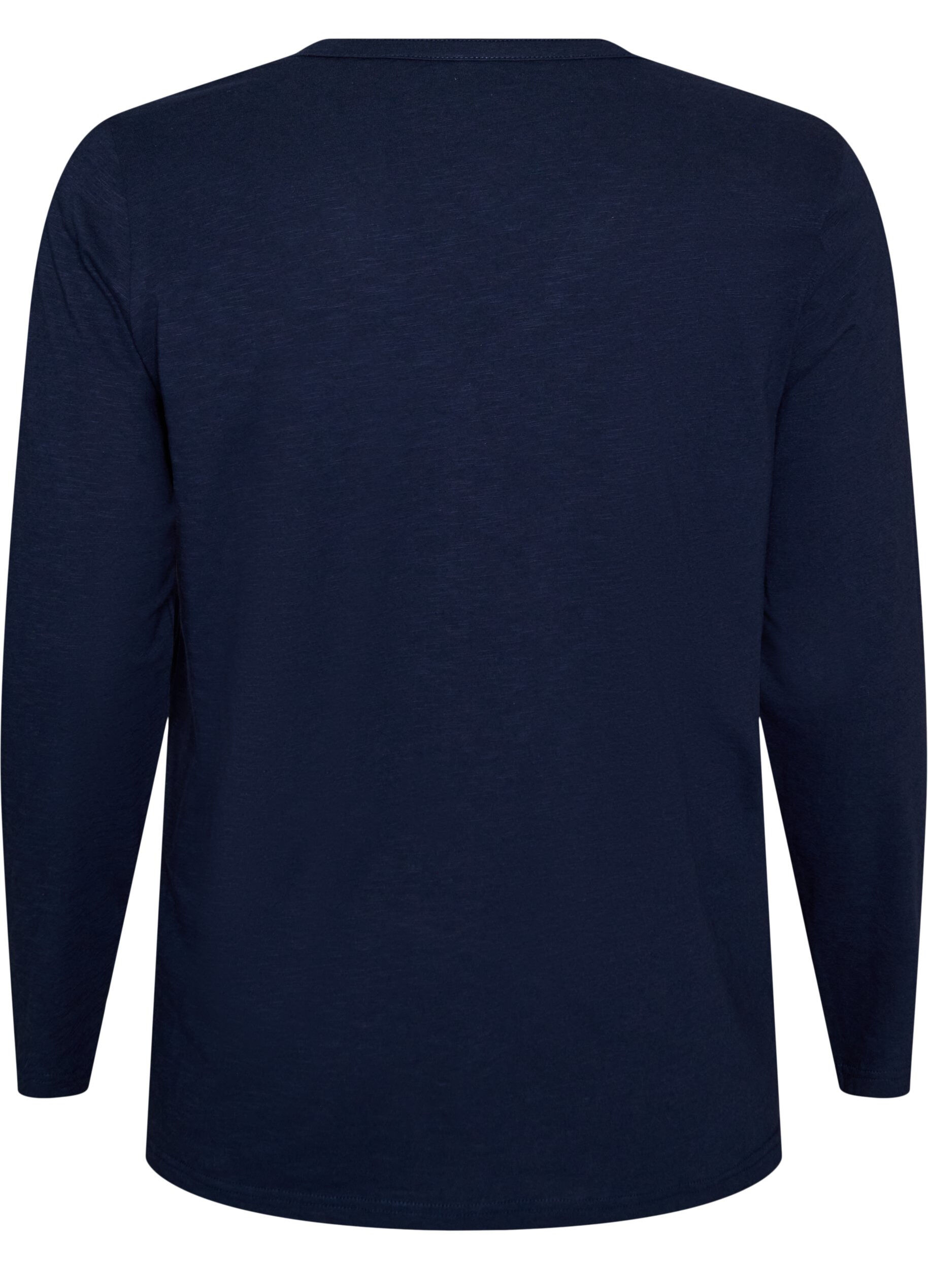 ZizziT-shirt met lange mouwen, V-hals en knopen, Blauw, Packshot image number 1