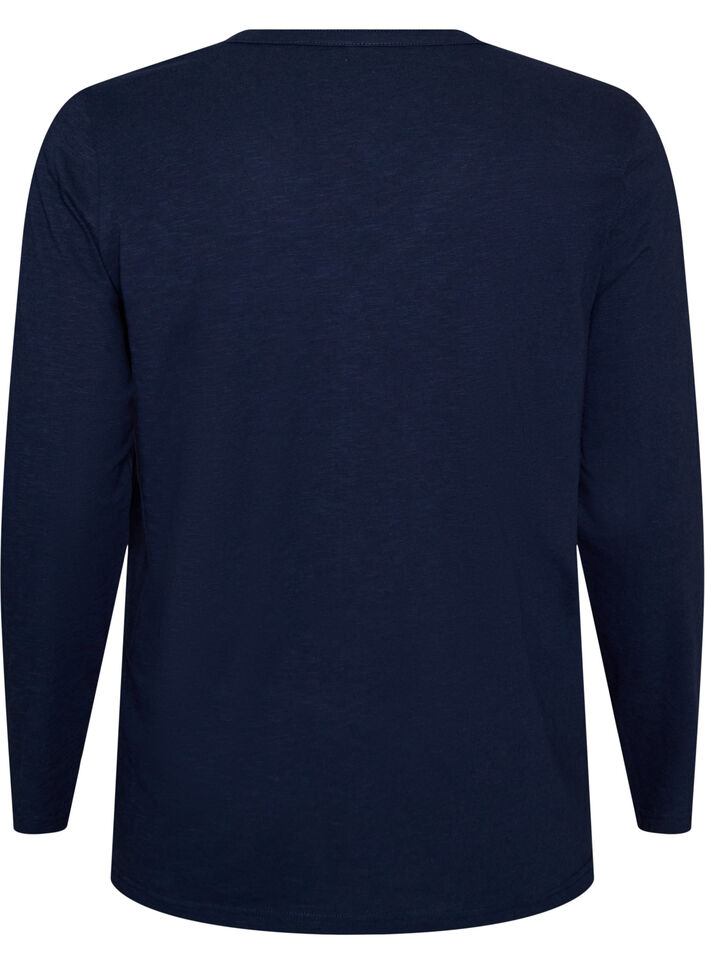 T-shirt met lange mouwen, V-hals en knopen, Blauw, Packshot image number 1