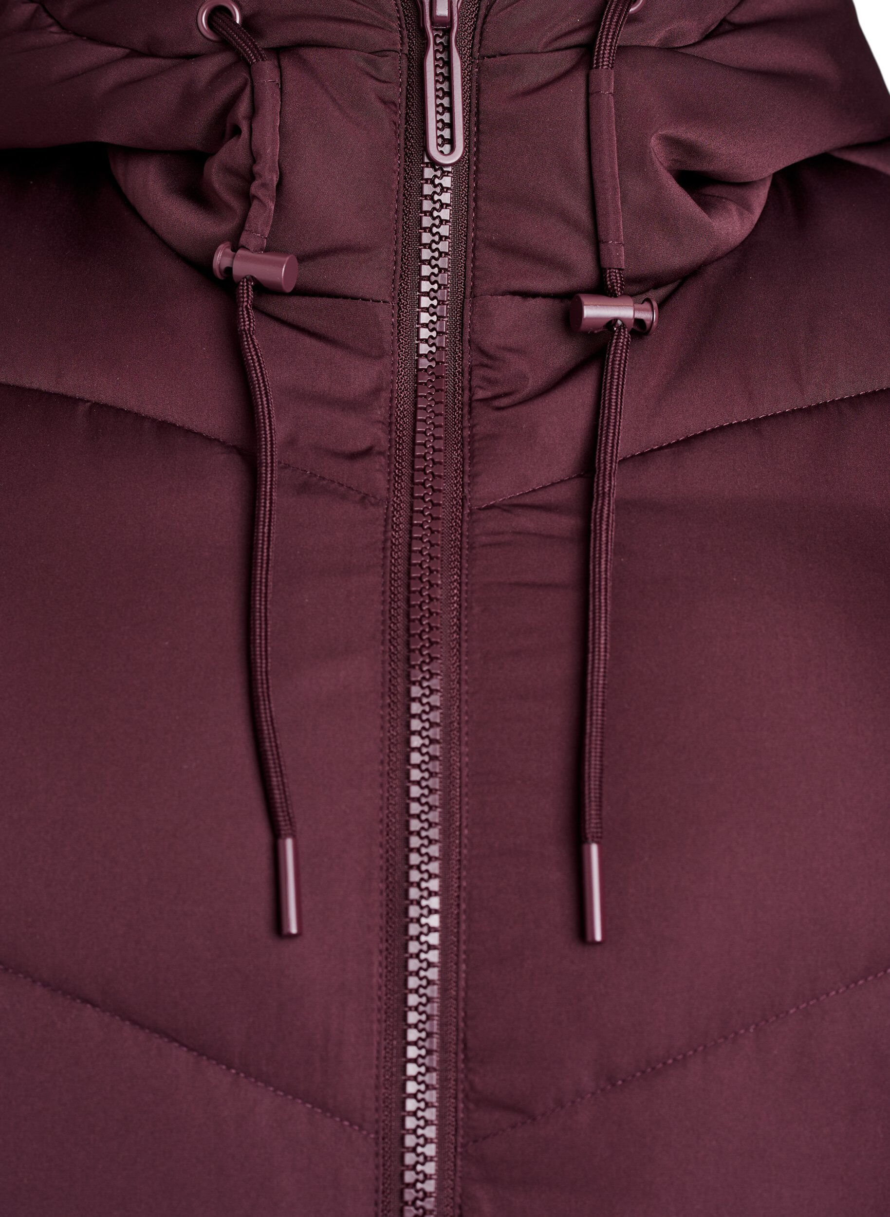ZizziLange pufferjas met capuchon en zakken, Donker Bordeaux, Packshot image number 2
