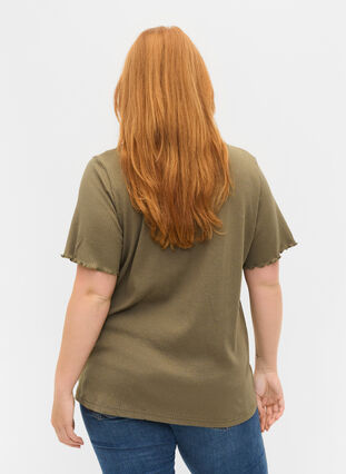 T-shirt à manches courtes en qualité côtelée, Dusty Olive, Model image number 1