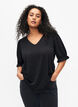 Blouse met V-hals en gaatjespatroon, Black, Model image number 0