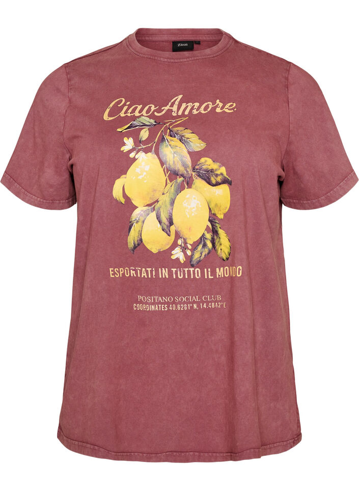 Katoenen T-shirt met print aan de voorkant en een gewassen look, Rood, Packshot image number 0