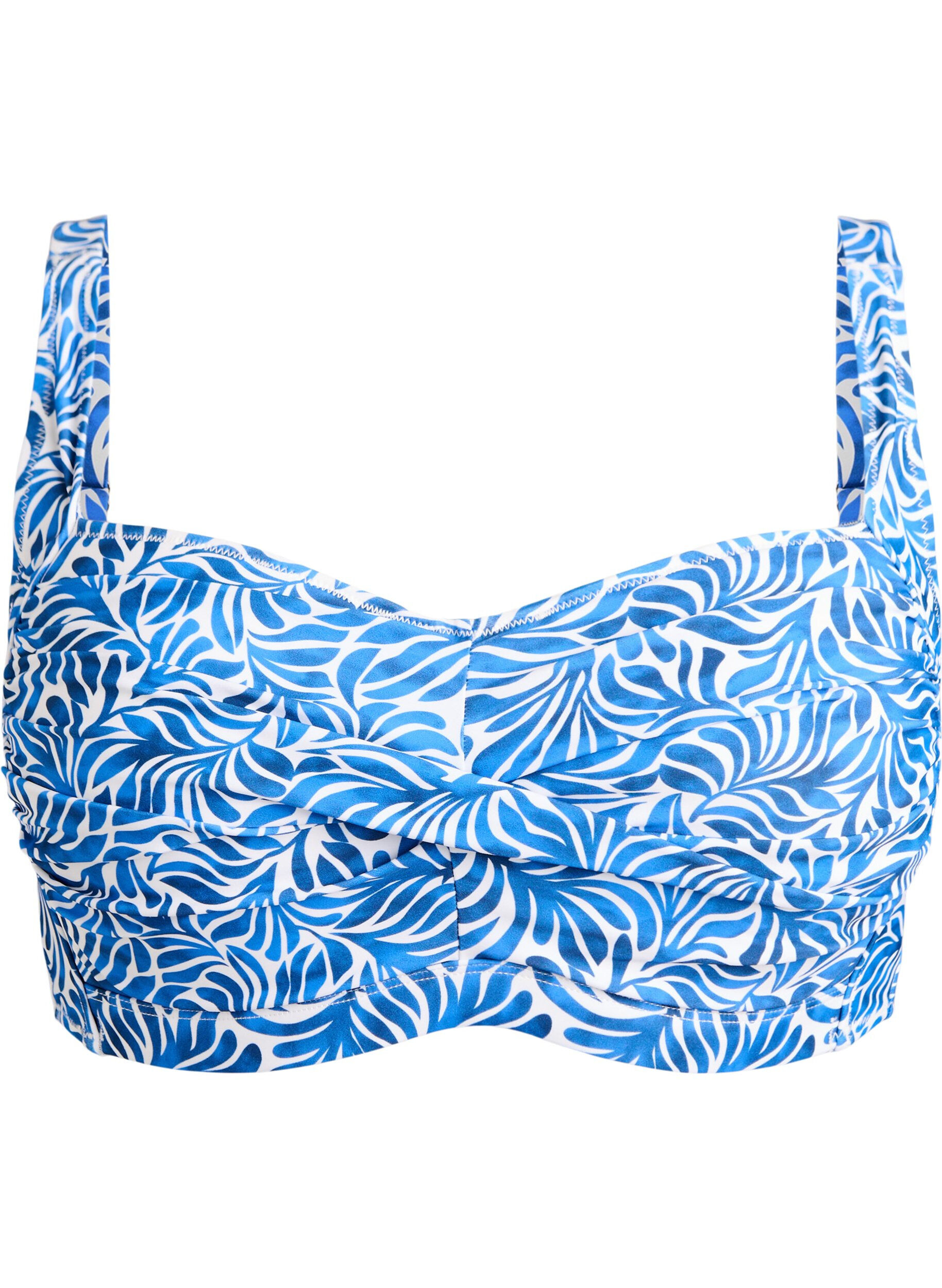 ZizziGewatteerde bikinitop met print, Blauw, Packshot image number 0