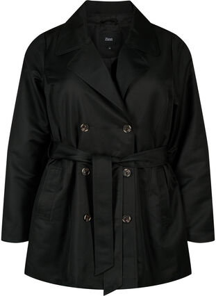 Korte trenchcoat met riem - Zwart - Maat 40-64 Korte trenchcoat met riem - Zwart - Maat 40-64