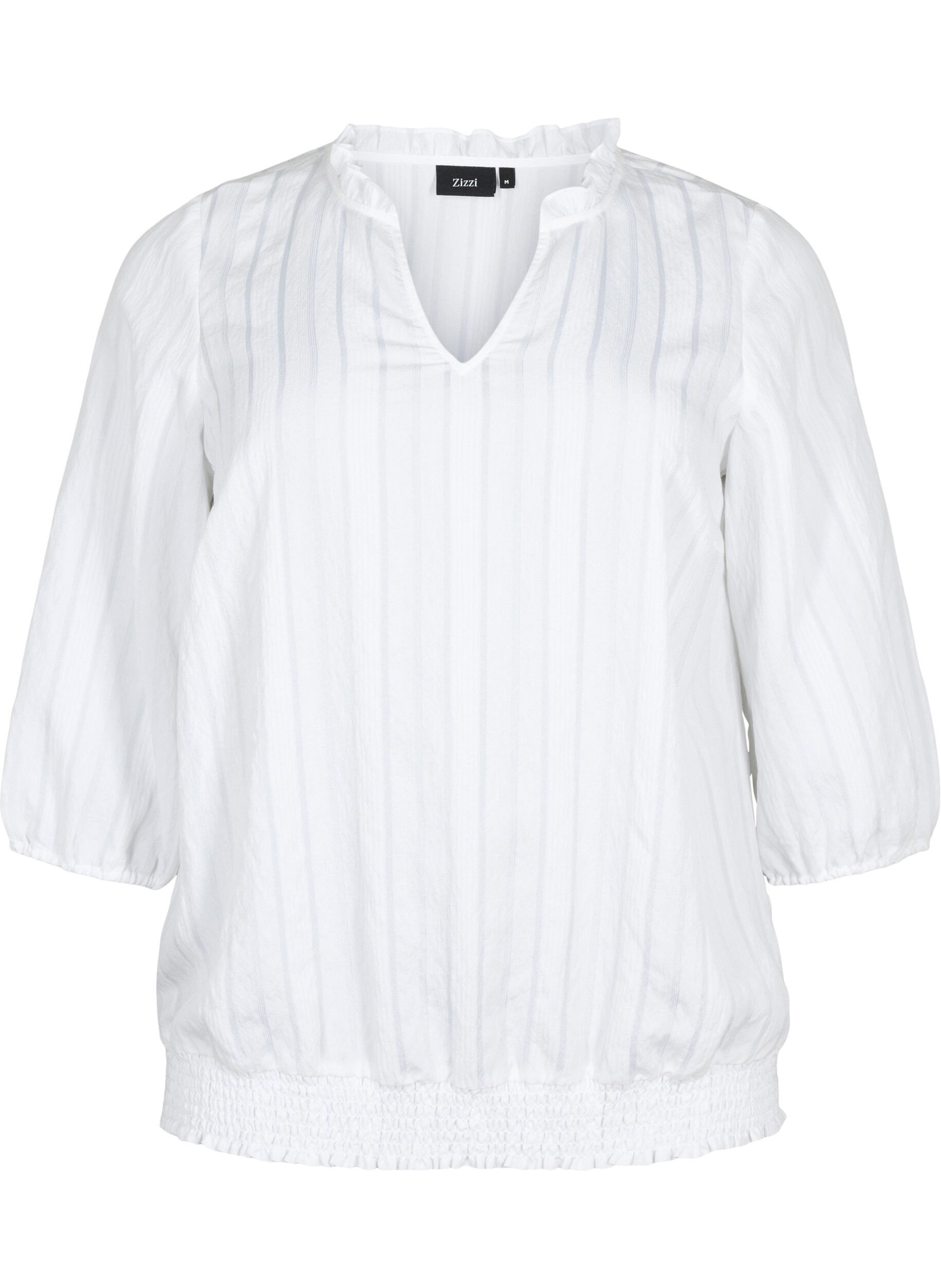 Zizzi3/4 mouw viscose blouse met smock, Bright White, Packshot image number 0
