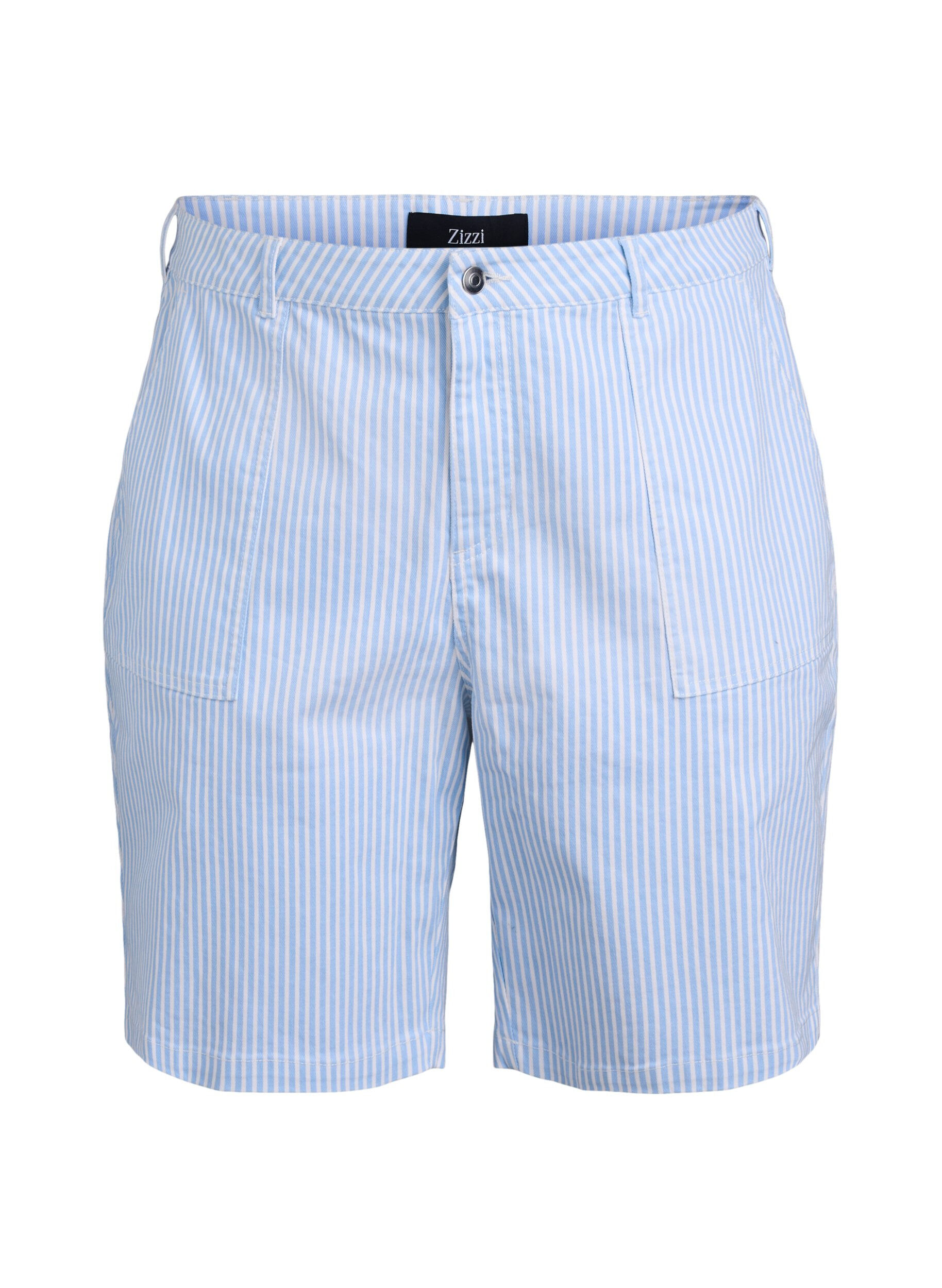 ZizziGestreepte bermudashorts met hoge taille, Blauw, Packshot image number 0