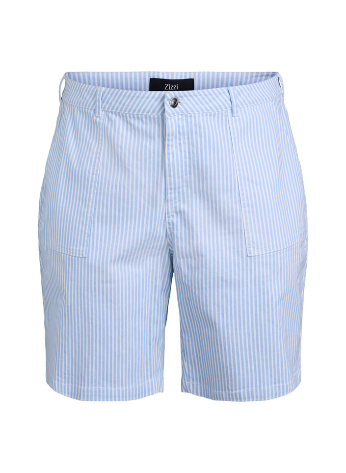 Gestreepte bermudashorts met hoge taille, Blauw, Packshot image number 0