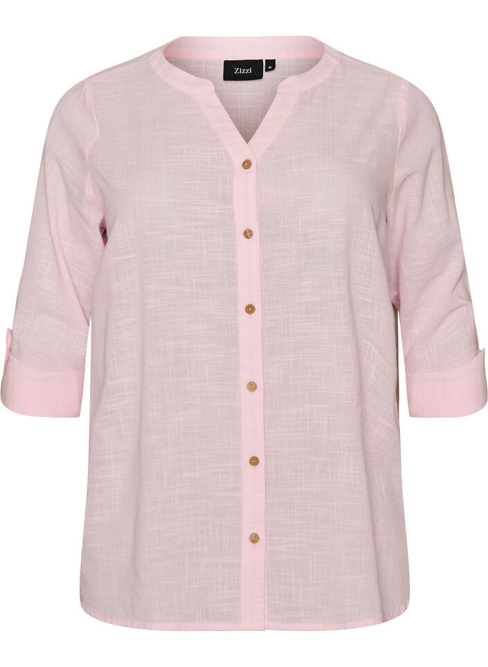 Katoenen blouse met een V-hals, Roze, Packshot image number 0