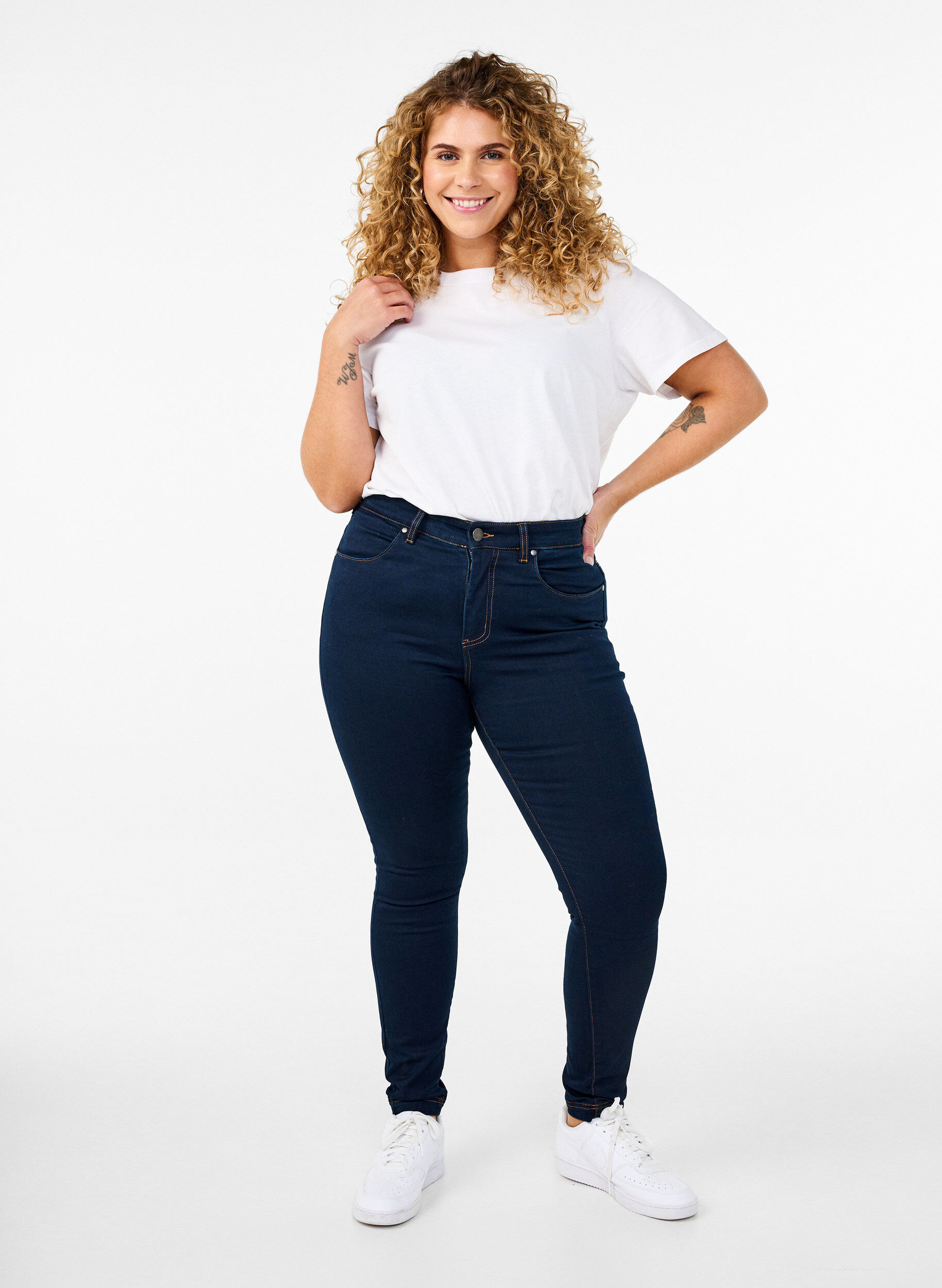 ZizziSuper slim Amy jeans met hoge taille, Unwashed, Model image number 0