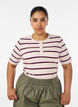 T-shirt c&ocirc;tel&eacute; &agrave; rayures et d&eacute;tail boutonn&eacute;, Violet, Model image number 0