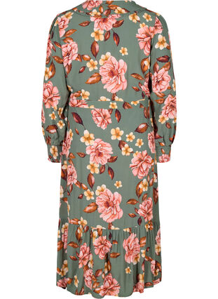 Gebloemde viscose midi-jurk met kraag, Flower AOP, Packshot image number 1