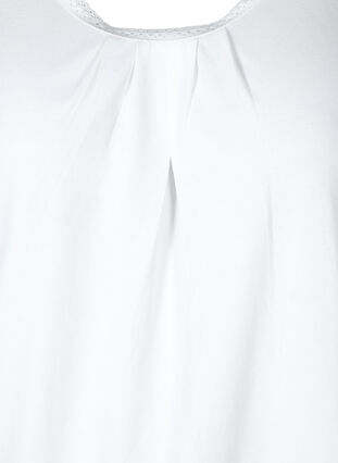 Haut en coton à col rond et bord en dentelle, White, Packshot image number 2