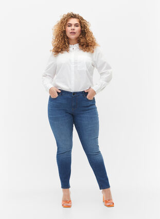 Emily jeans avec taille régulière et coupe slim, Blue denim, Model image number 0