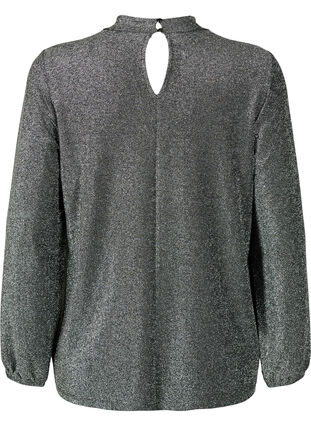 Glitter blouse met lange mouwen, ronde hals en V-detail, Black Silver, Packshot image number 1