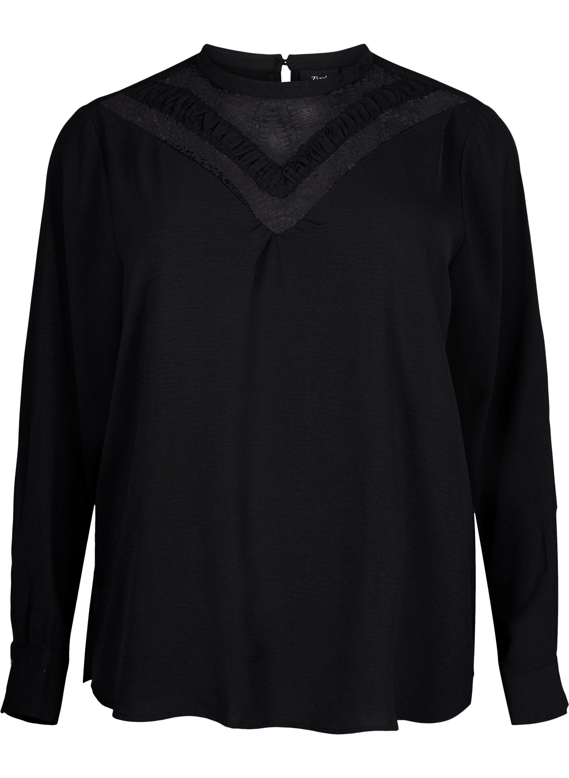 ZizziBlouse met kanten detail, Black, Packshot image number 0