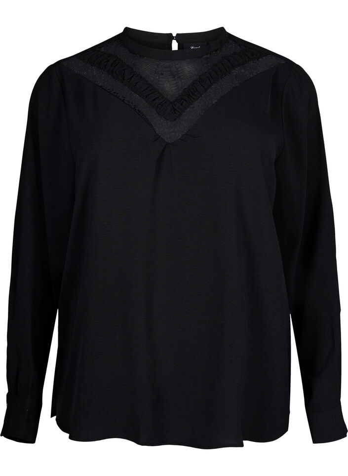 Blouse met kanten detail, Black, Packshot image number 0