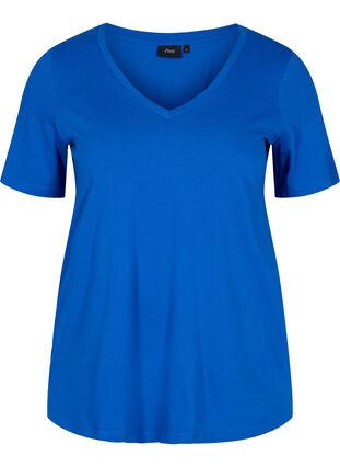 T-shirt in biologisch katoen met v-hals, Princess Blue, Packshot image number 0