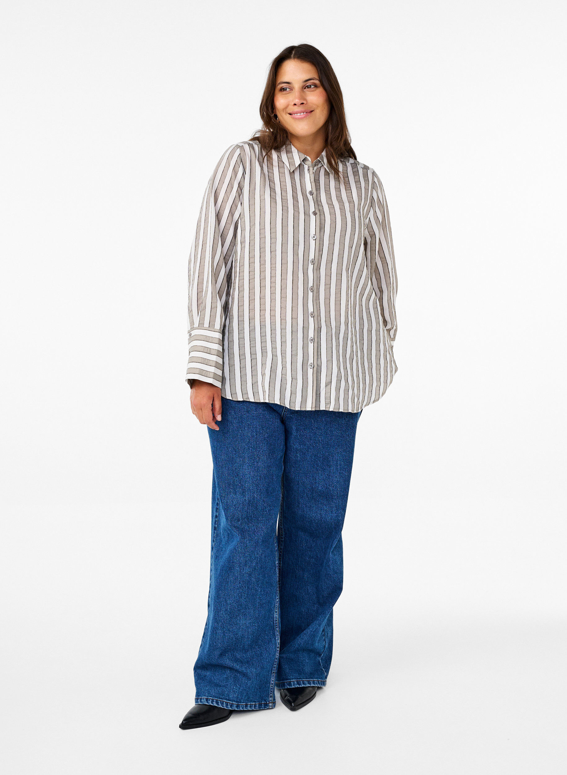 ZizziLos T-shirt met strepen, Beige, Model image number 1