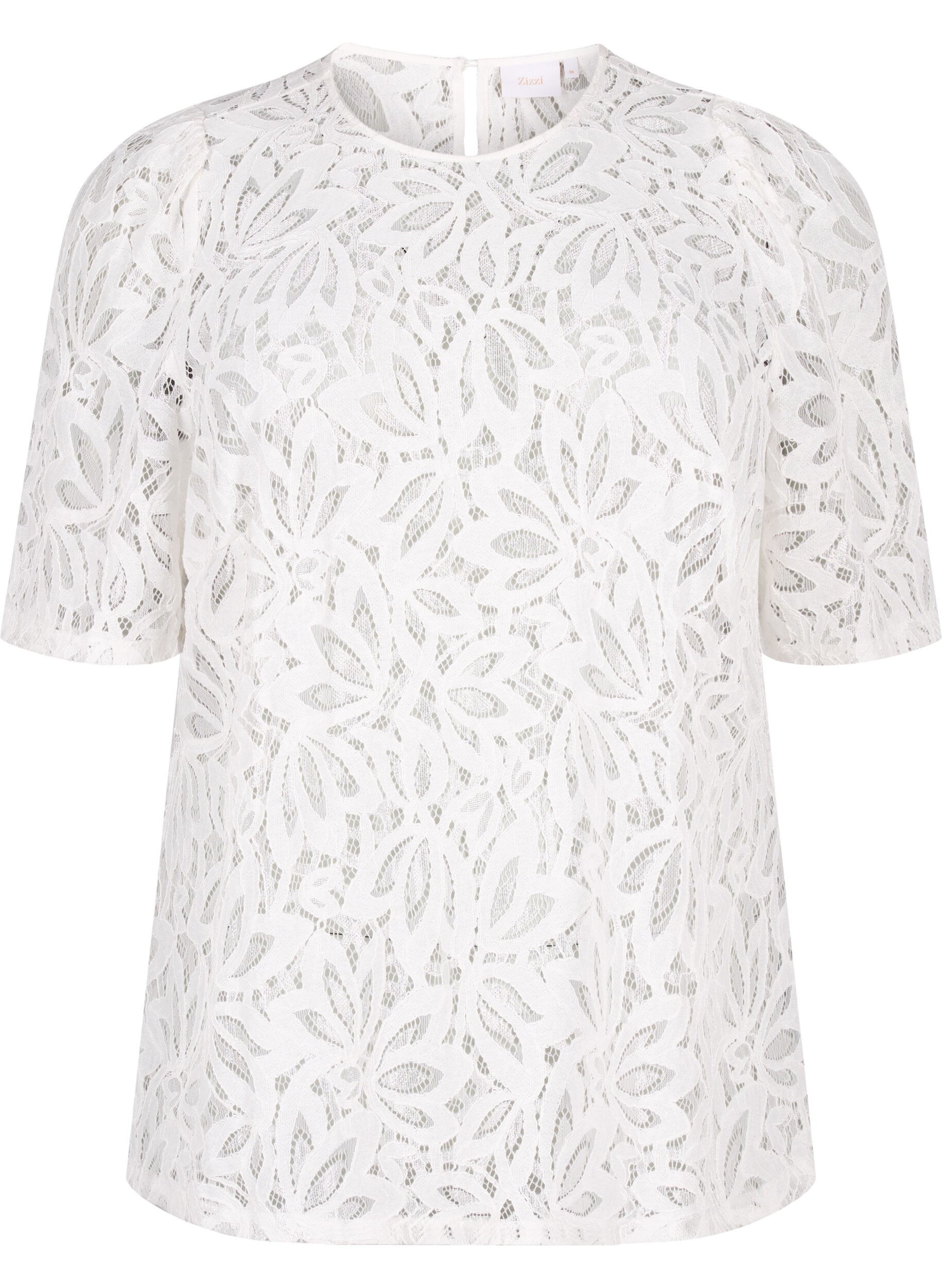 ZizziKanten blouse met korte mouwen, Bright White, Packshot image number 0